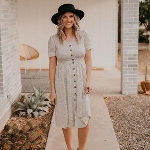 Orange Creek Cream and Black Polka Dot Button Midi
